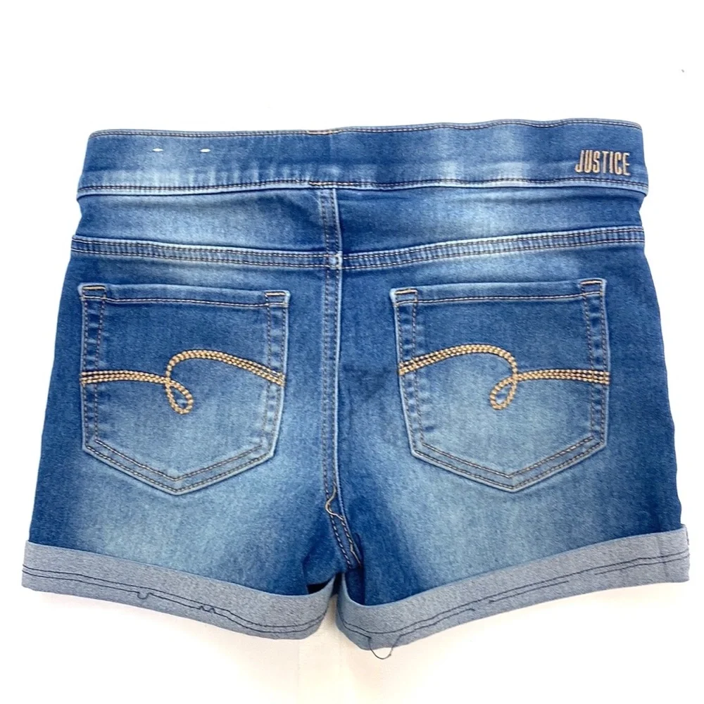 Justice Girls Distressed Pull-On Denim Cut-Off Roll-Up Shorts